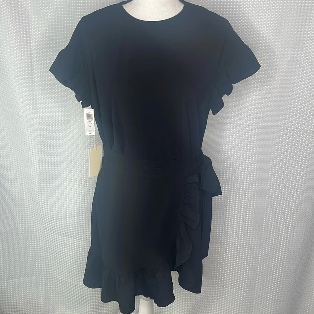 Aritzia Wilfred Ninette Crepe Faux Wrap Mini Dress Ruffles Black NWT Sz XS